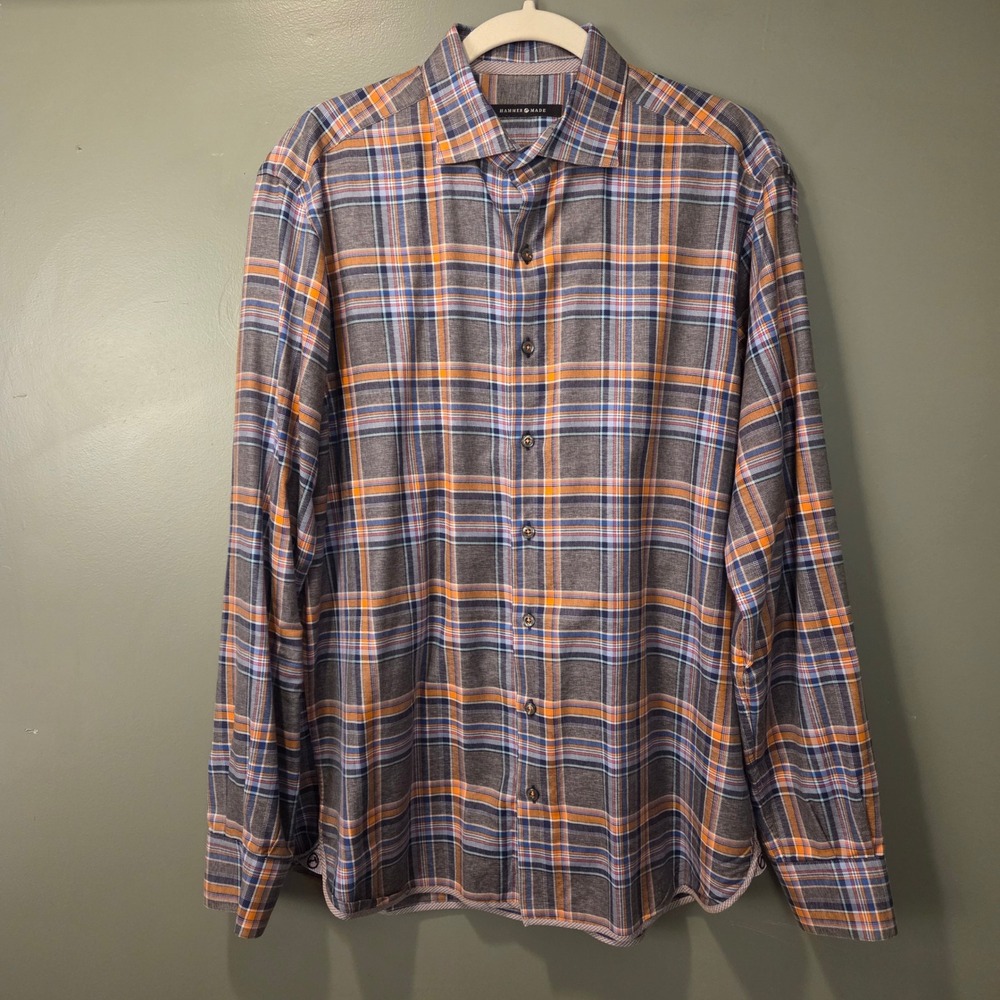 Hammer Made Men's 100% Cotton Long Sleeve Button Up Size 42/16.5 Plaid Multi